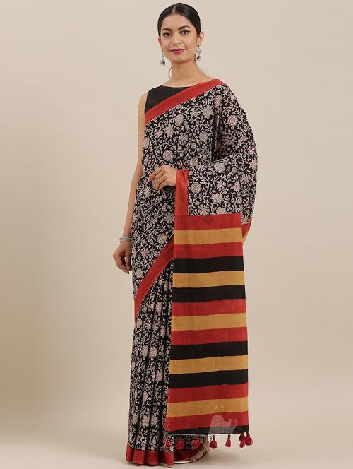 women's self design black colored saree with blouse - 19179084 - Very Small Image - 1