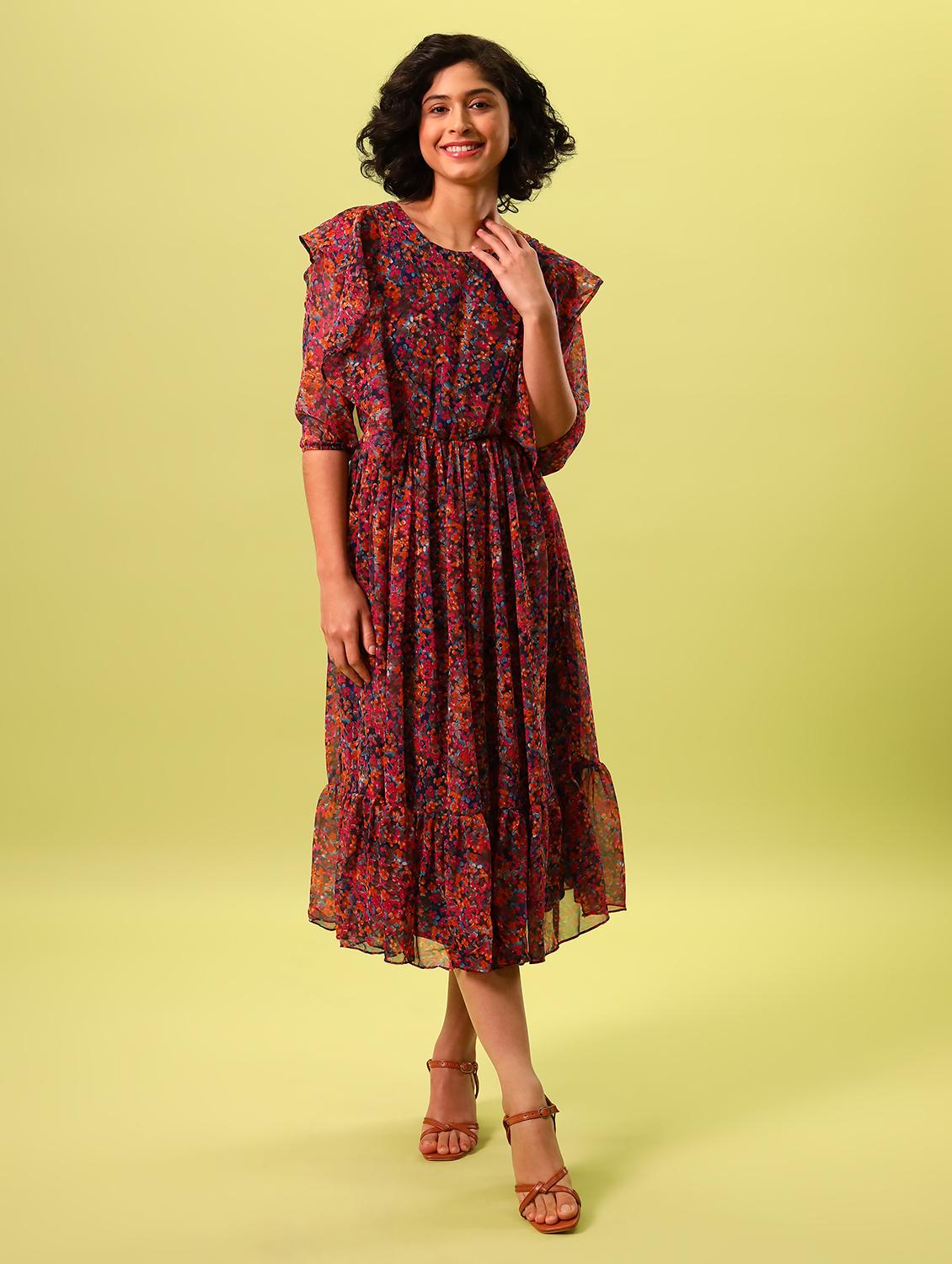 women floral printed round neck tiered dress - 19180002 - Zoom Image - 0