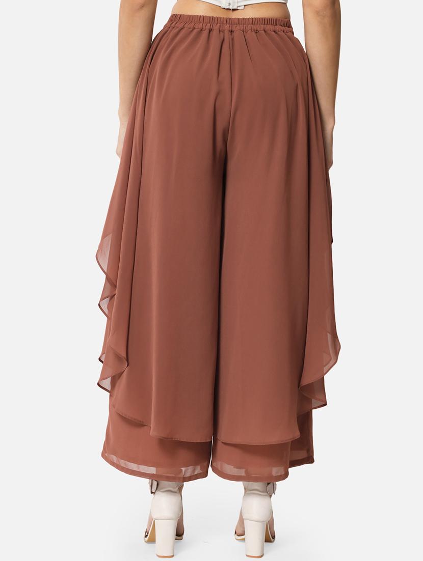 brown solid flared palazzo - 19207369 - Standard Image - 2