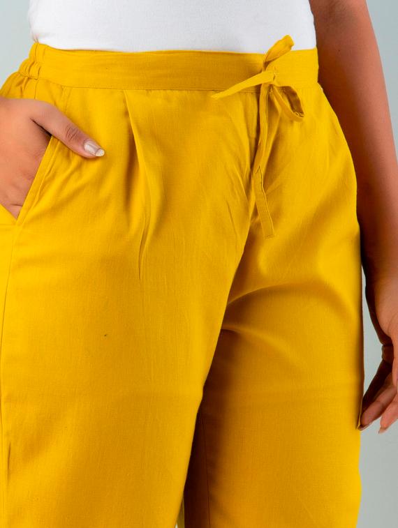 yellow solid pleated trouser - 19225475 - Standard Image - 4