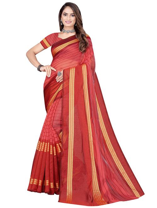 women's stripes maroon colored saree with blouse - 19281682 - Very Small Image - 1