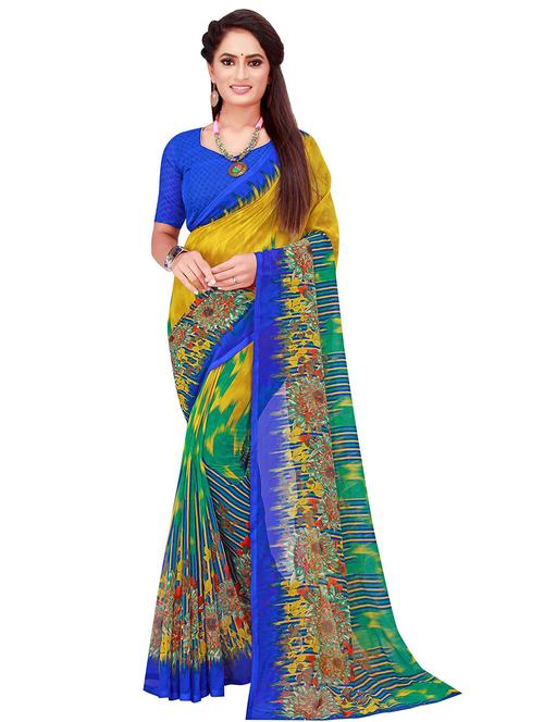 women's printed multi colored saree with blouse - 19282244 - Very Small Image - 1