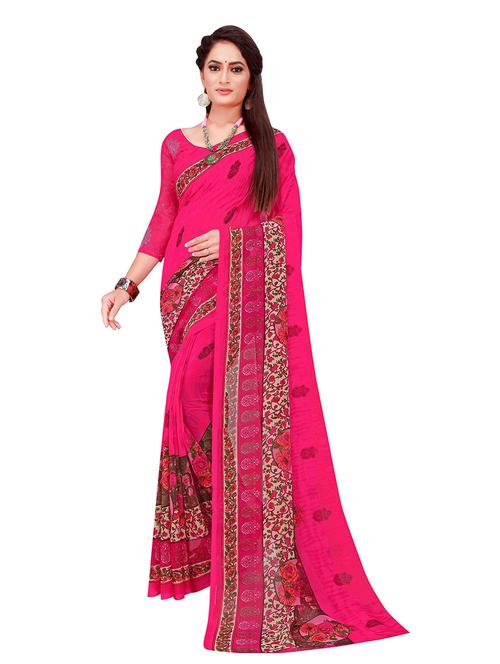 women's floral pink colored saree with blouse - 19282275 - Very Small Image - 1