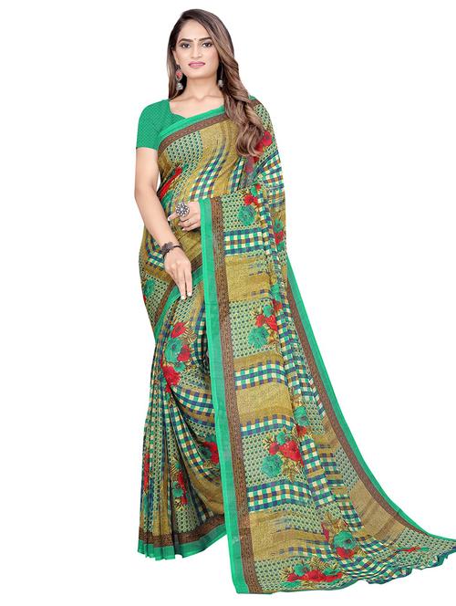 women's floral mint colored saree with blouse - 19283485 - Very Small Image - 1