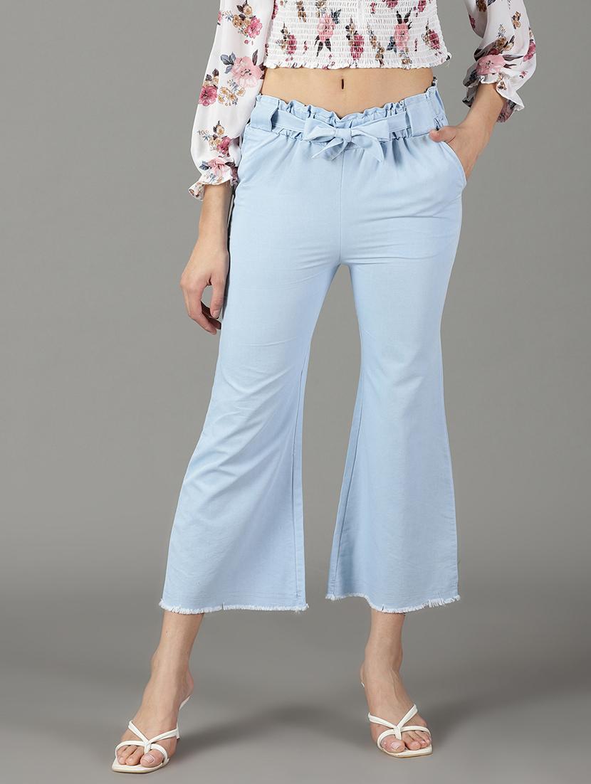 blue solid denim trousers - 19295293 -  Zoom Image - 0