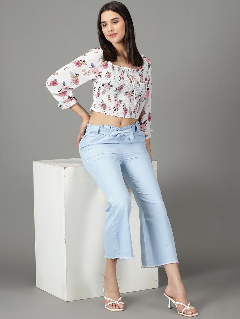 blue solid denim trousers - 19295293 - Zoom Image - 4