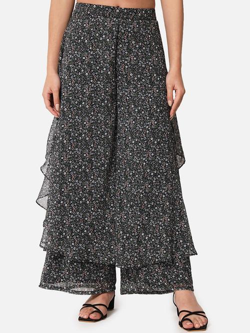 black florals print flared palazzo - 19298123 -  Standard Image - 0