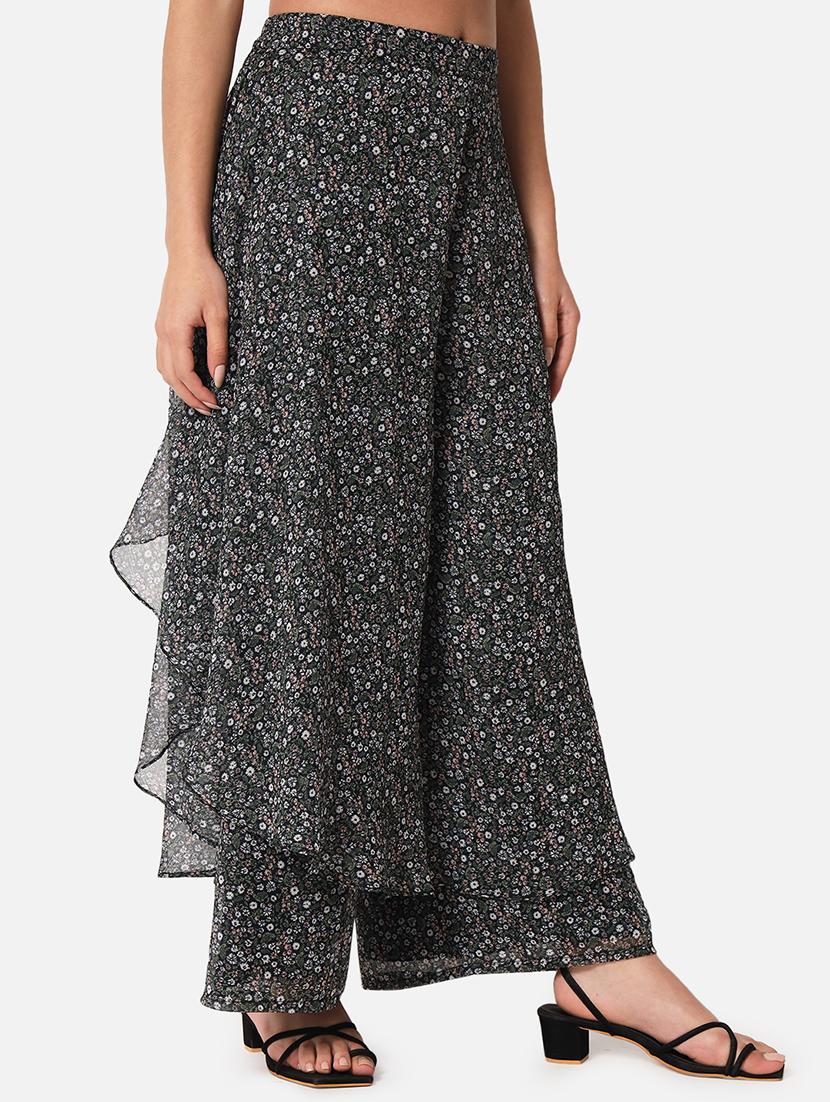 black florals print flared palazzo - 19298123 - Zoom Image - 2