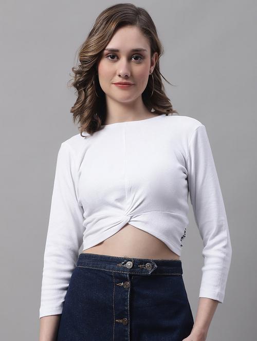 women's crop round neck top - 19313783 - Very Small Image - 1