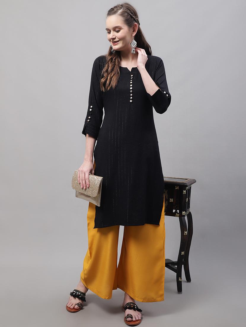 yellow solid straight palazzo - 19335383 - Standard Image - 3