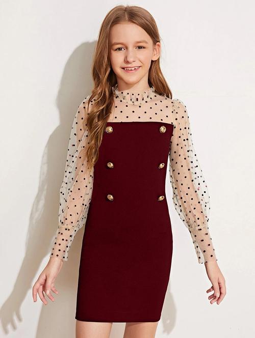 girls round neck bishop sleeve frock - 19408165 -  Standard Image - 0