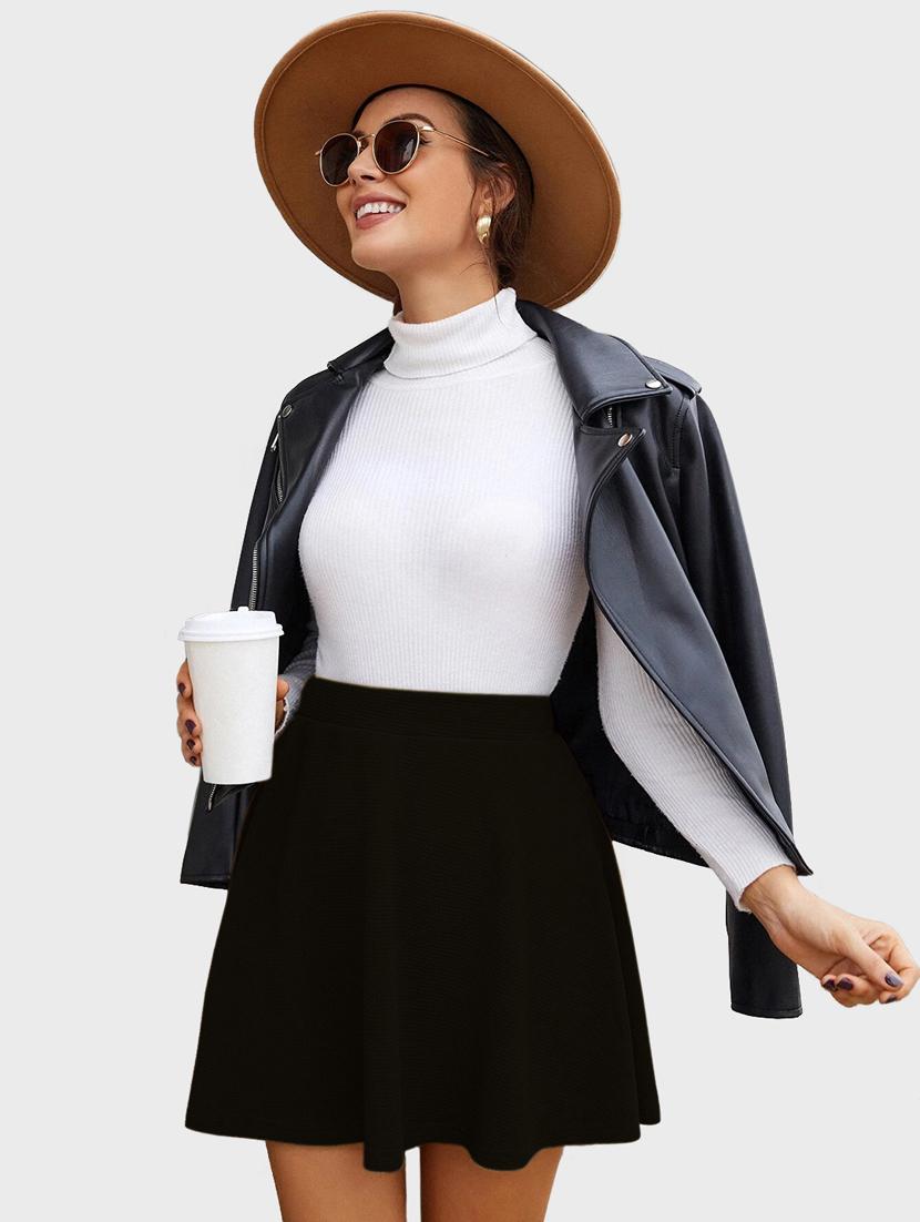 black solid flared skirt - 19414518 - Standard Image - 5