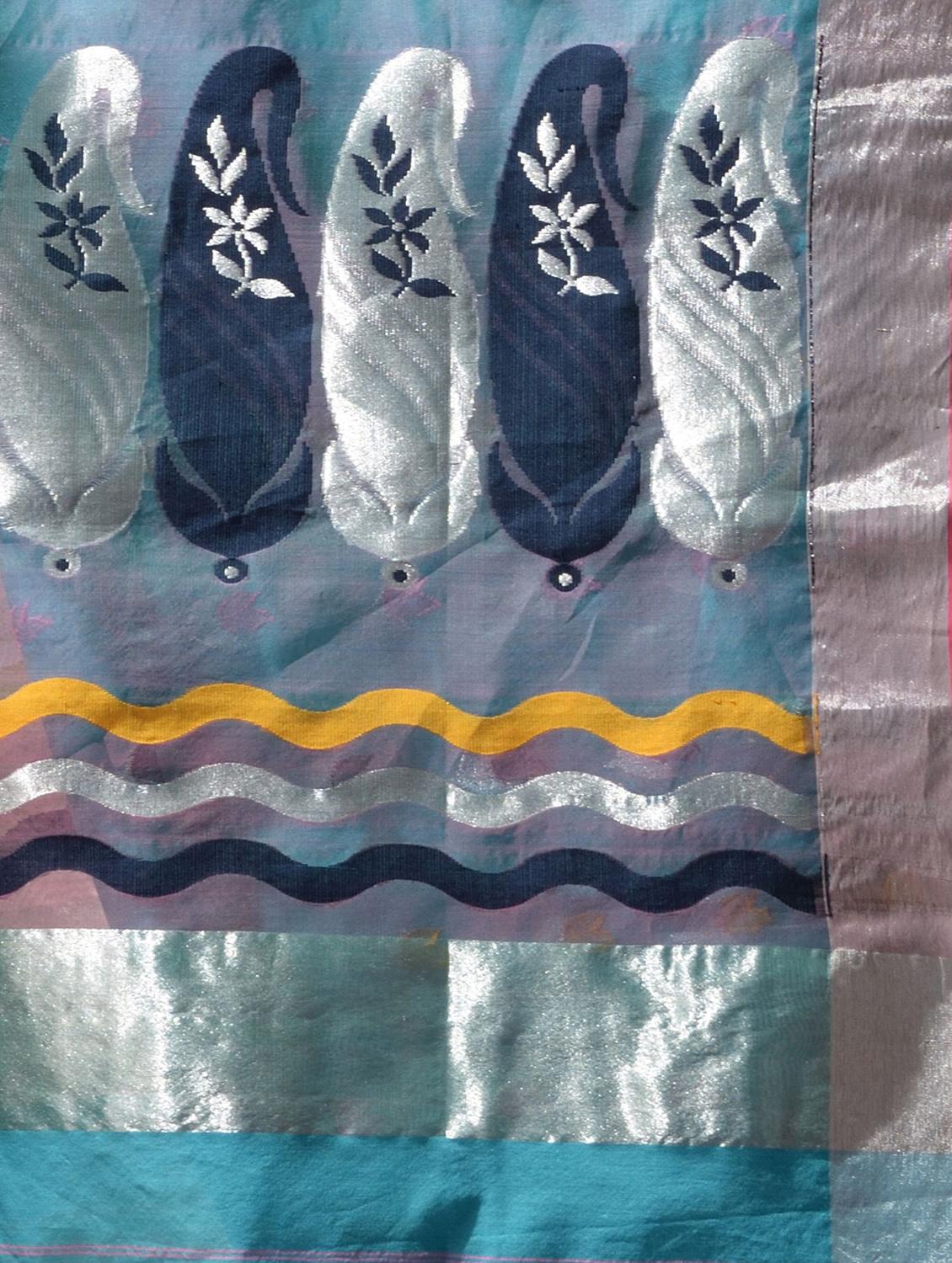 women's self design light blue colored saree with blouse - 19418191 - Standard Image - 4