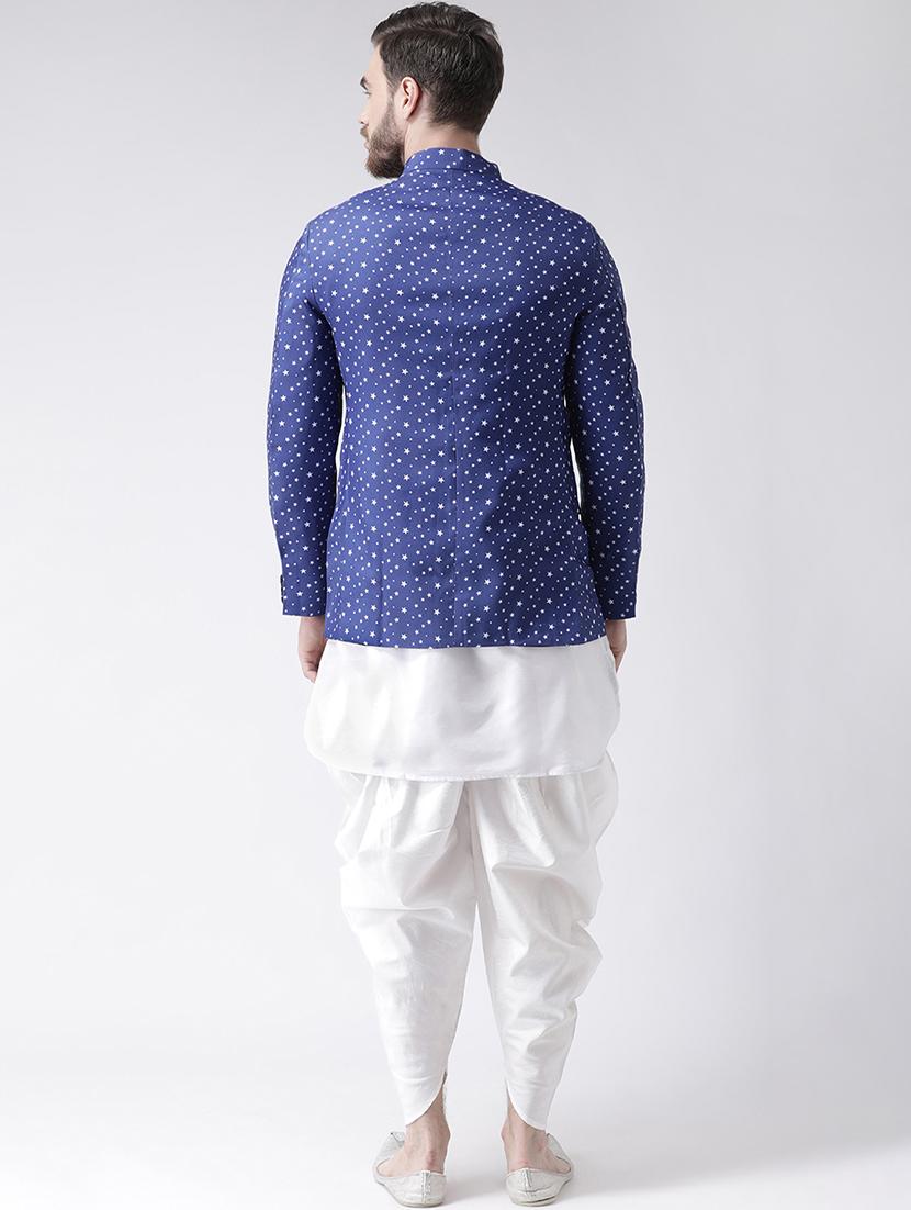 white dhoti kurta with printed jacket ethnic set - 19432704 - Zoom Image - 3