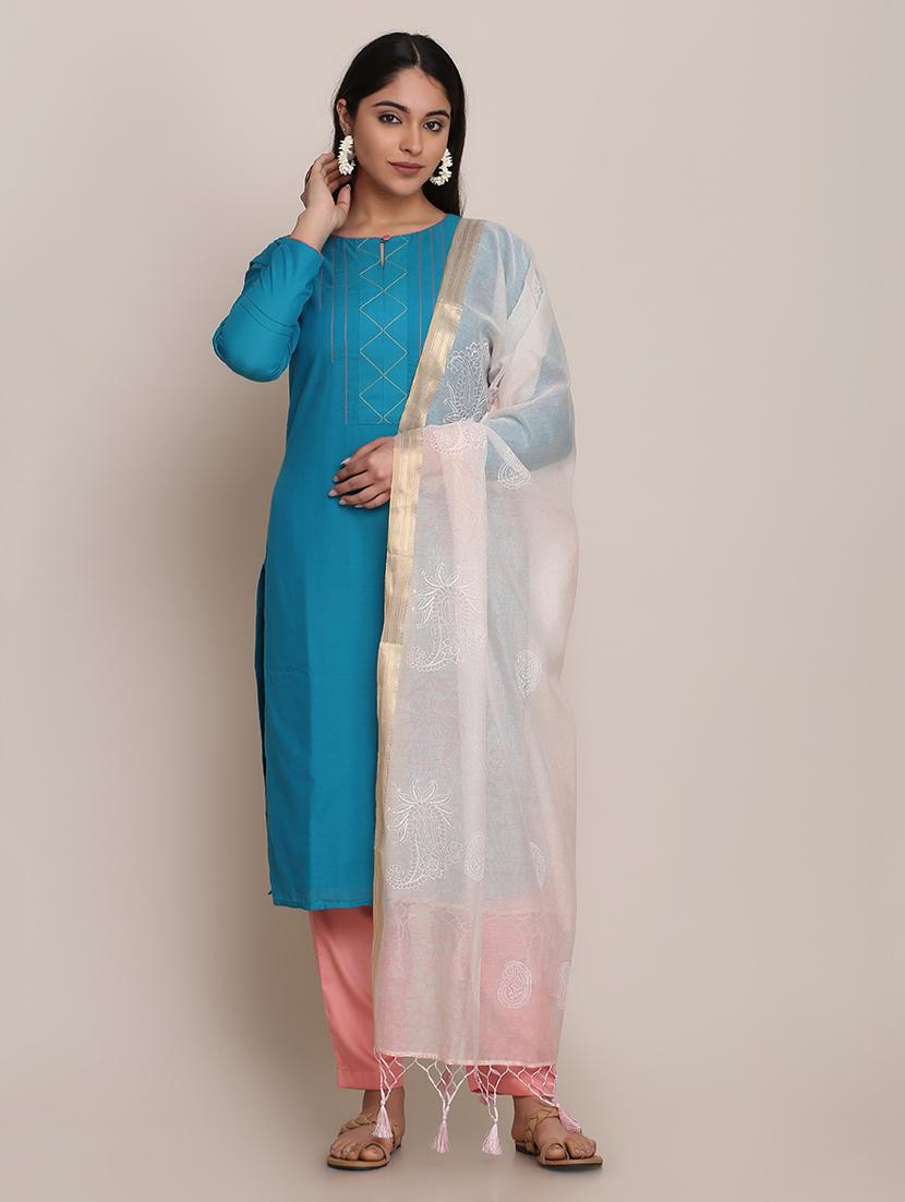 solid kurta pant set with dupatta