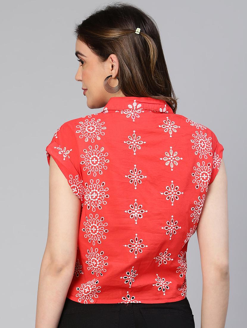 red printed crop shirt - 19454572 - Standard Image - 3