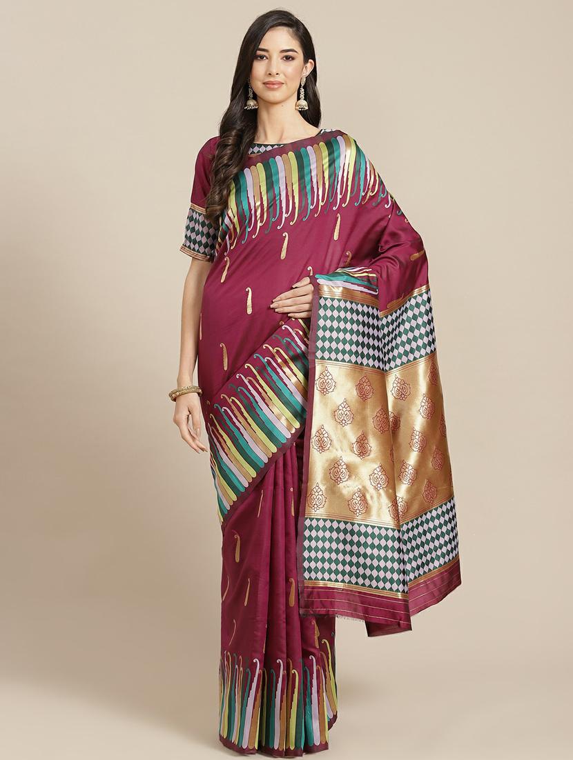 women's self design purple colored saree with blouse - 19473244 -  Zoom Image - 0