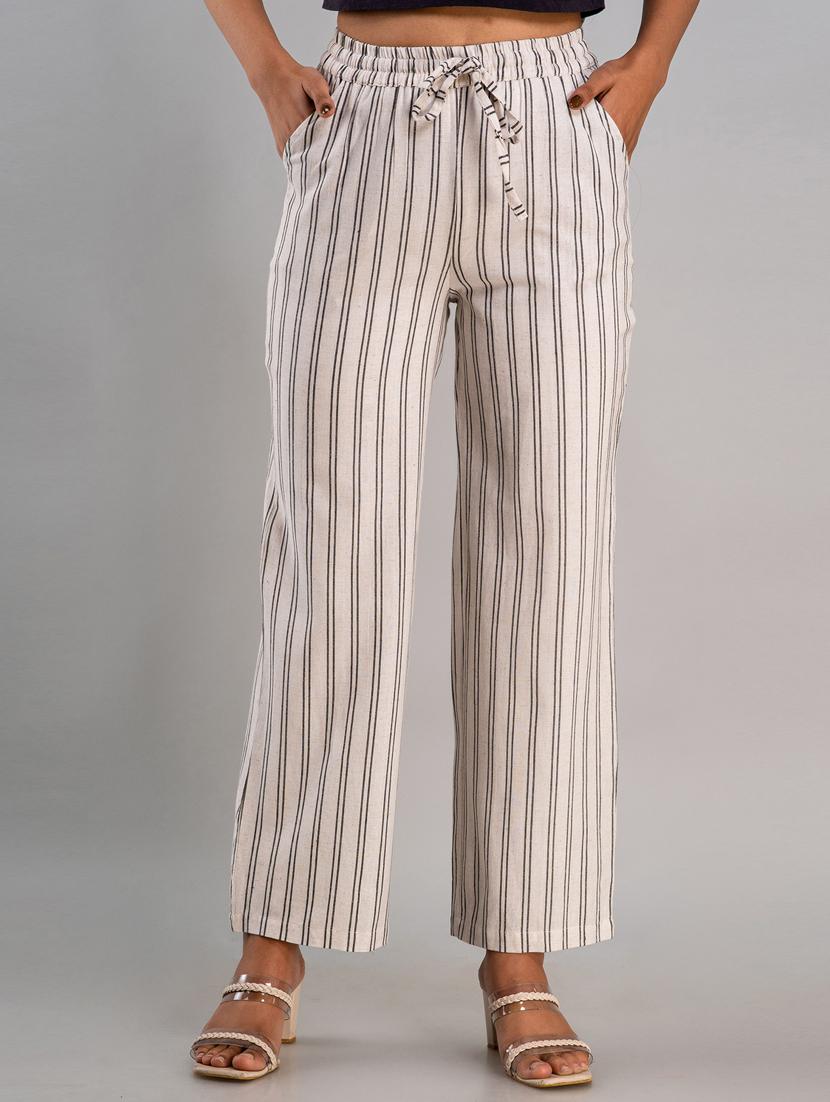 women drawstring waist striped palazzo