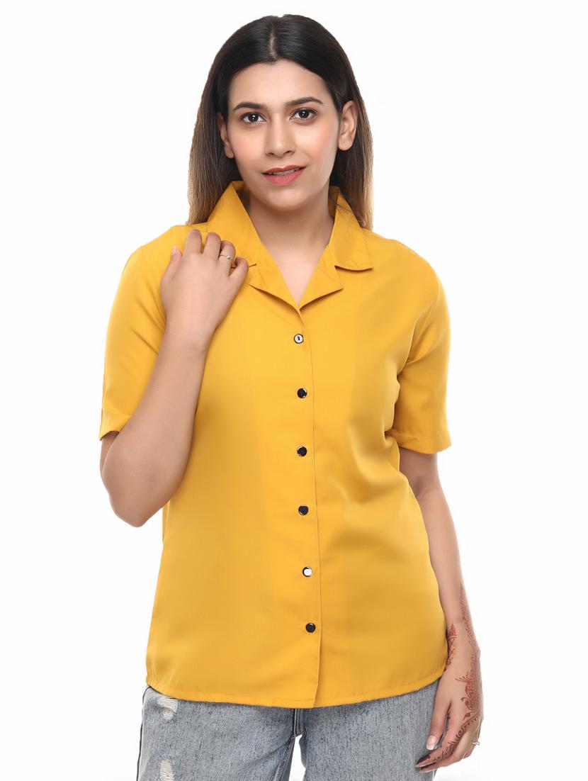 yellow solid regular shirt