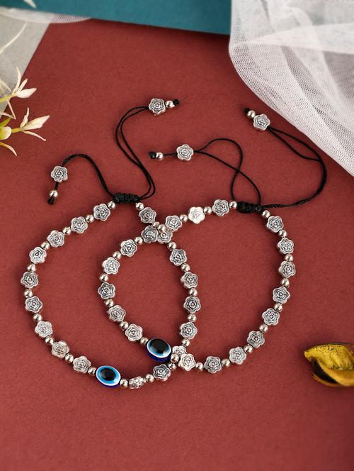 silver plated oxidized evil eye ankle bracelet for women - 19536458 - Very Small Image - 1