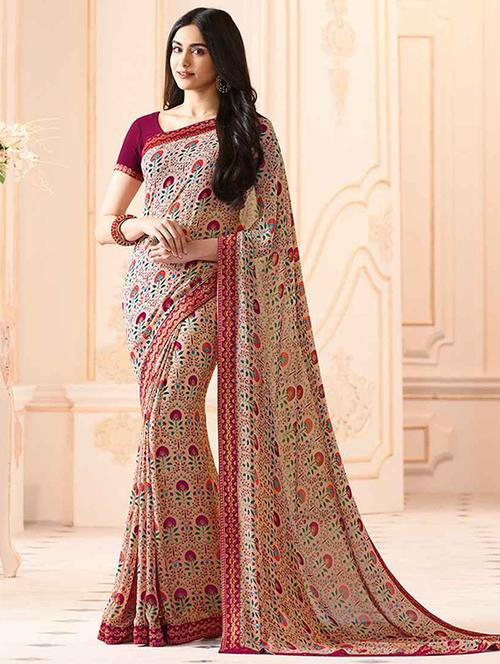 pink georgette printed saree with blouse - 19555281 - Standard Image - 0