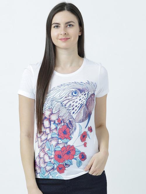 white printed round neck t-shirt - 19582756 - Very Small Image - 1