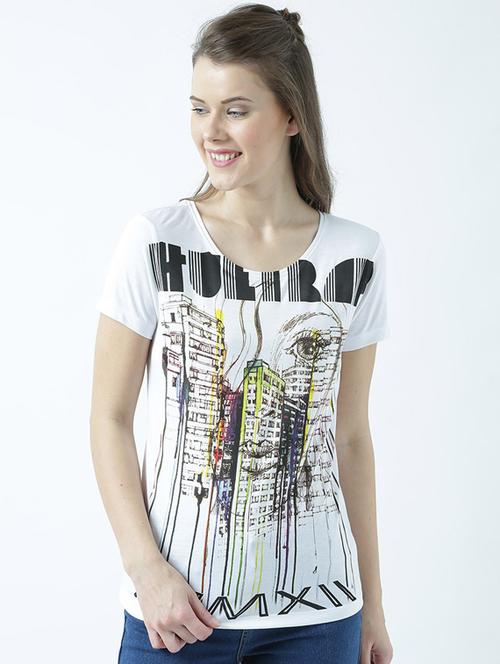 white printed round neck t-shirt - 19582885 - Very Small Image - 1