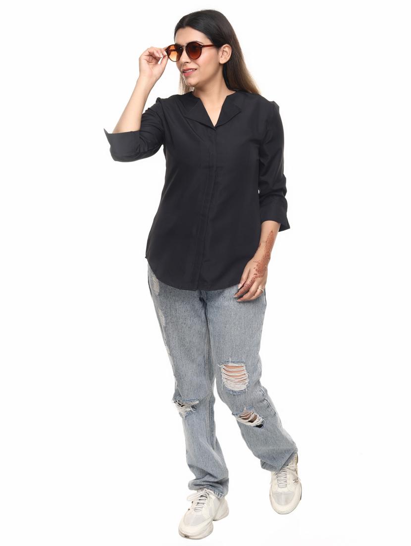 black polyester regular shirt - 19606096 - Standard Image - 3