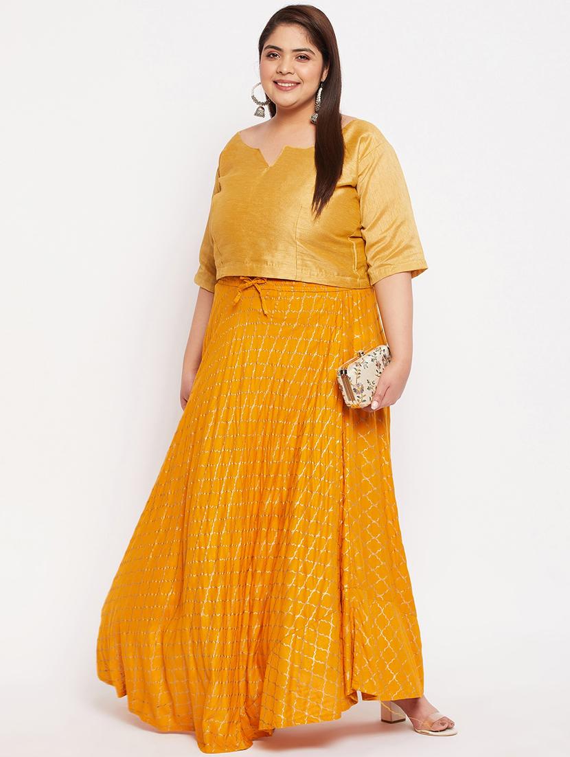 yellow printed flared long skirt - 19607909 - Standard Image - 3