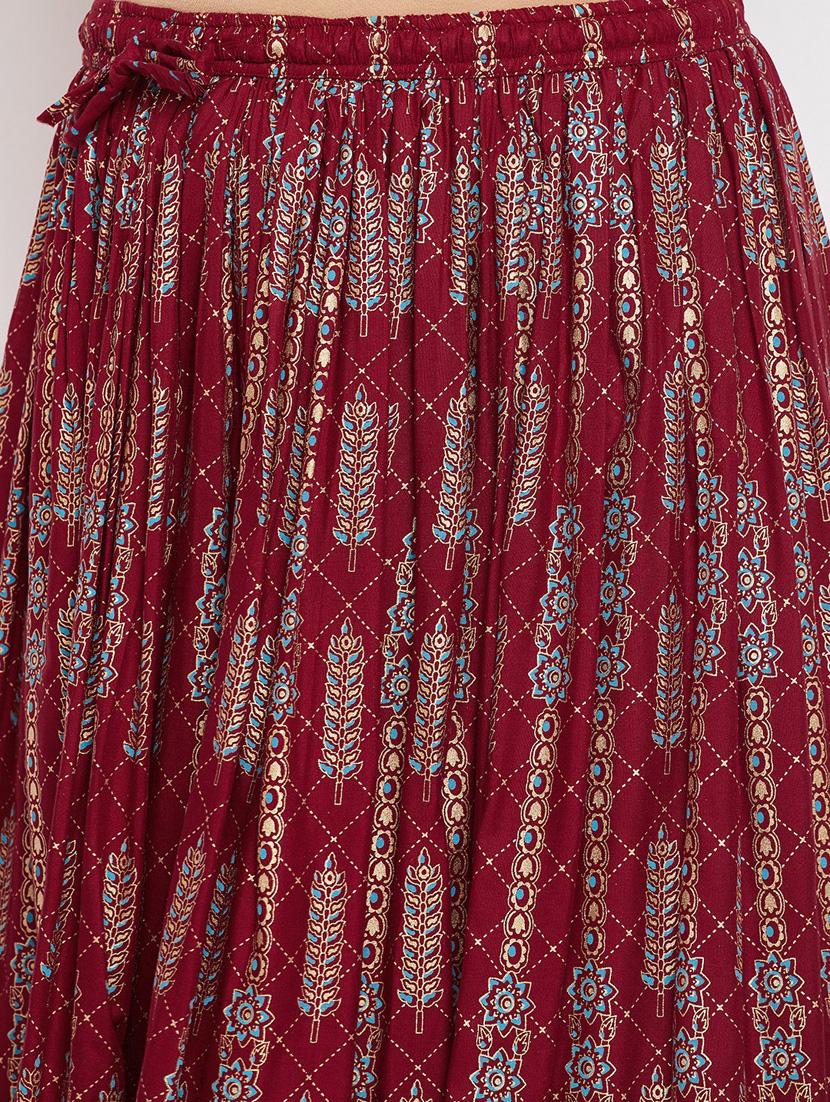 maroon printed flared long skirt - 19607923 - Standard Image - 5