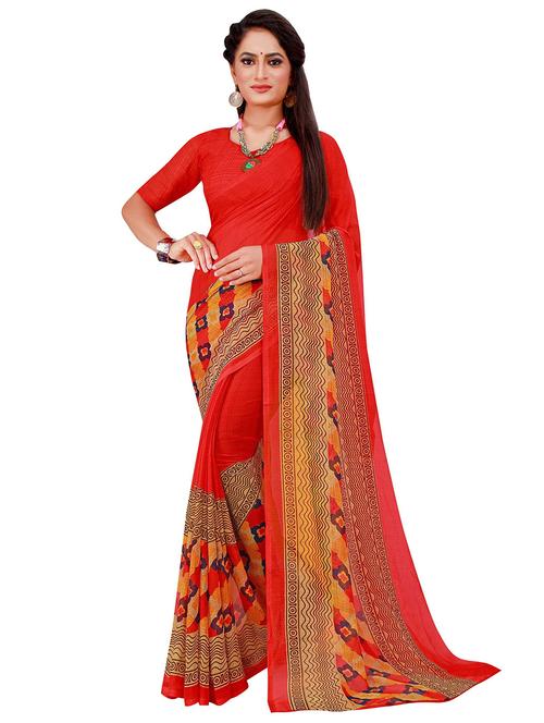 women's floral red colored saree with blouse - 19614260 - Very Small Image - 1