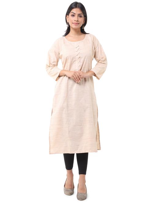 beige cotton blend straight kurta - 19615208 -  Standard Image - 0