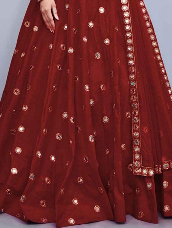 maroon sequins a-line lehenga - 19660605 - Standard Image - 2