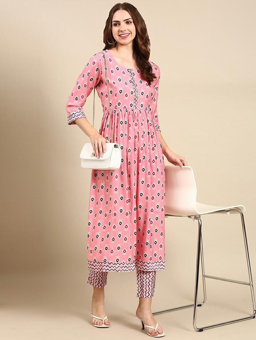 women pink printed kurta pant set - 19664948 - Standard Image - 4