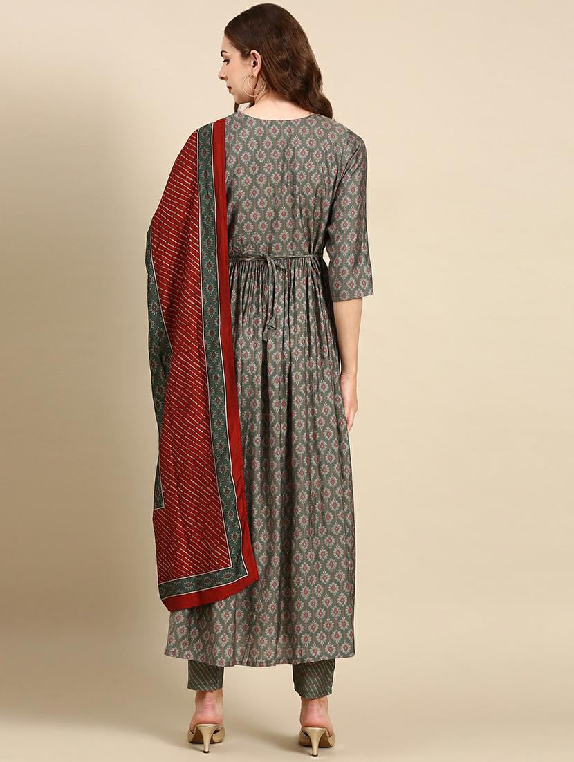 women printed round neck kurta pant set with dupatta - 19664963 - Standard Image - 3