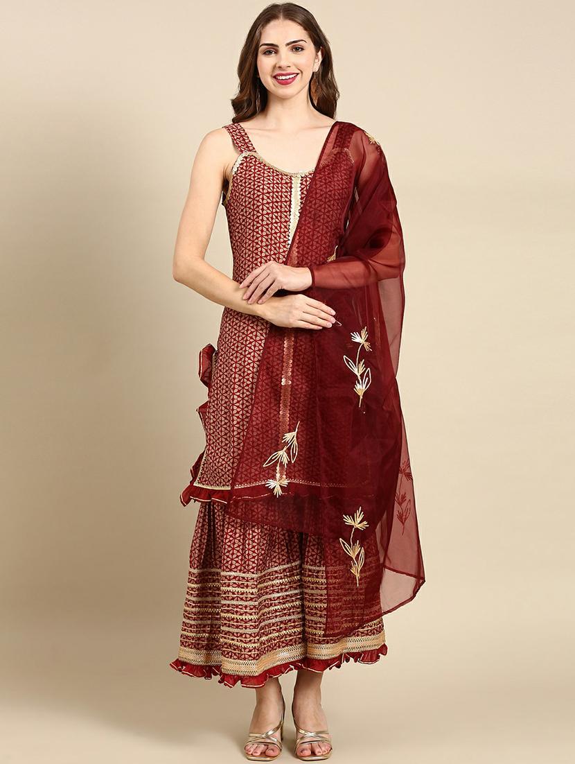 women red kurta sharara set with dupatta - 19664966 -  Standard Image - 0