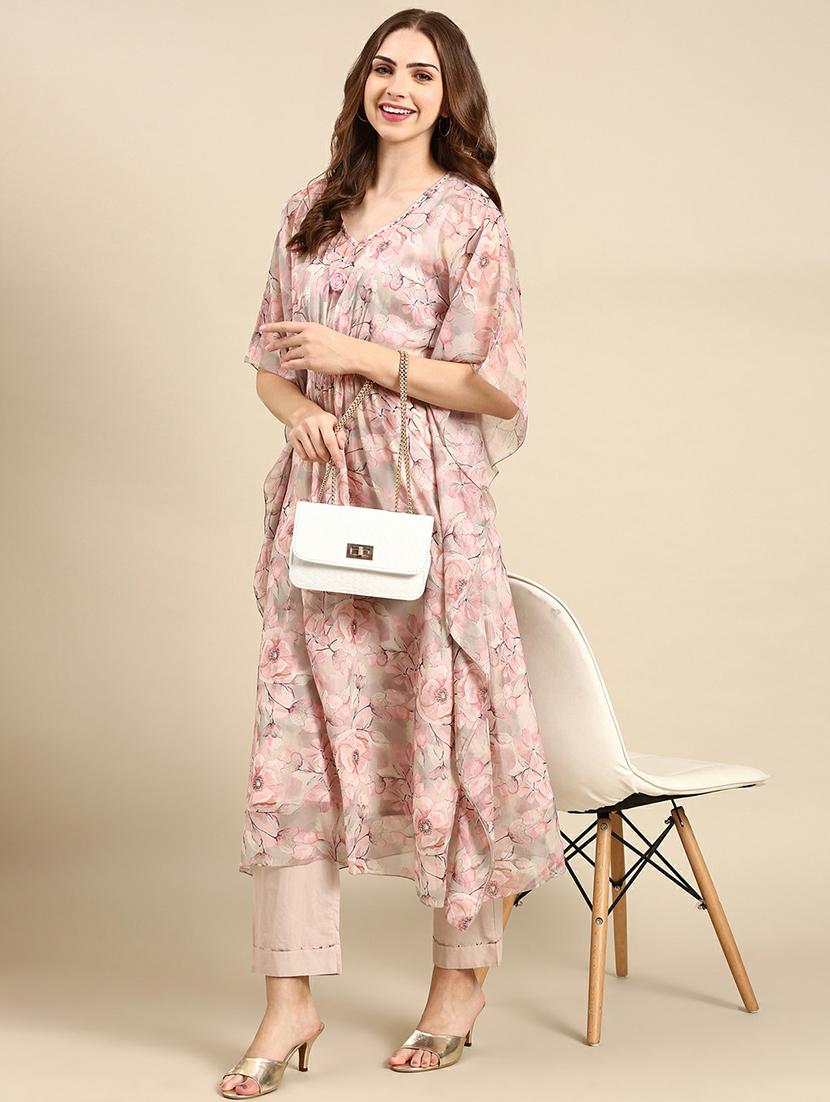 women floral printed v neck kaftan set - 19664978 - Standard Image - 3