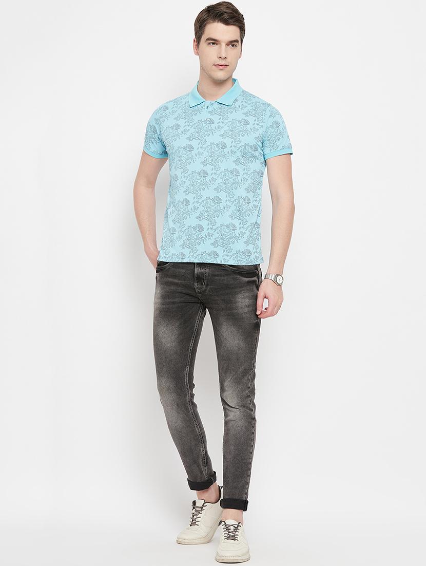 blue printed cotton polo t-shirt - 19665254 - Zoom Image - 2