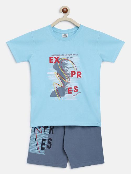 blue printed shorts nightwear set - 19691034 - Standard Image - 0
