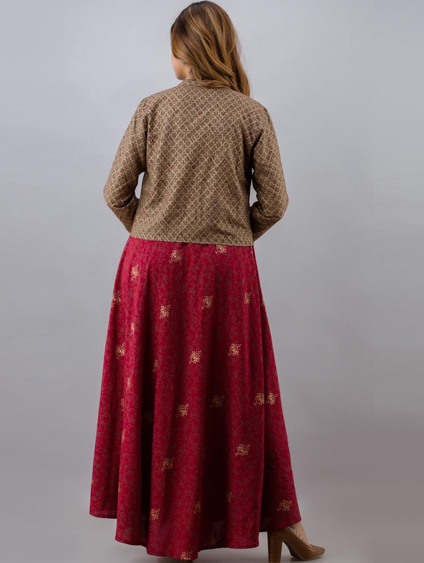 women boat neck printed flared kurta with jacket - 19693672 - Standard Image - 2