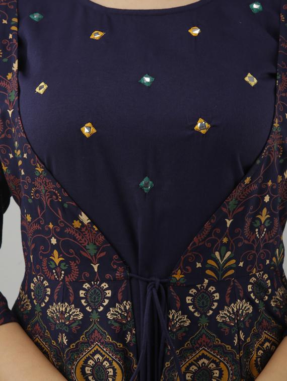 women boat neck printed flared kurta - 19693695 - Standard Image - 3