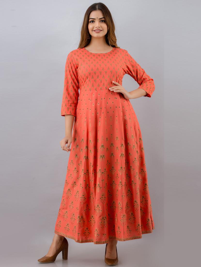 women mandarin collar printed flared kurta - 19693716 - Zoom Image - 0