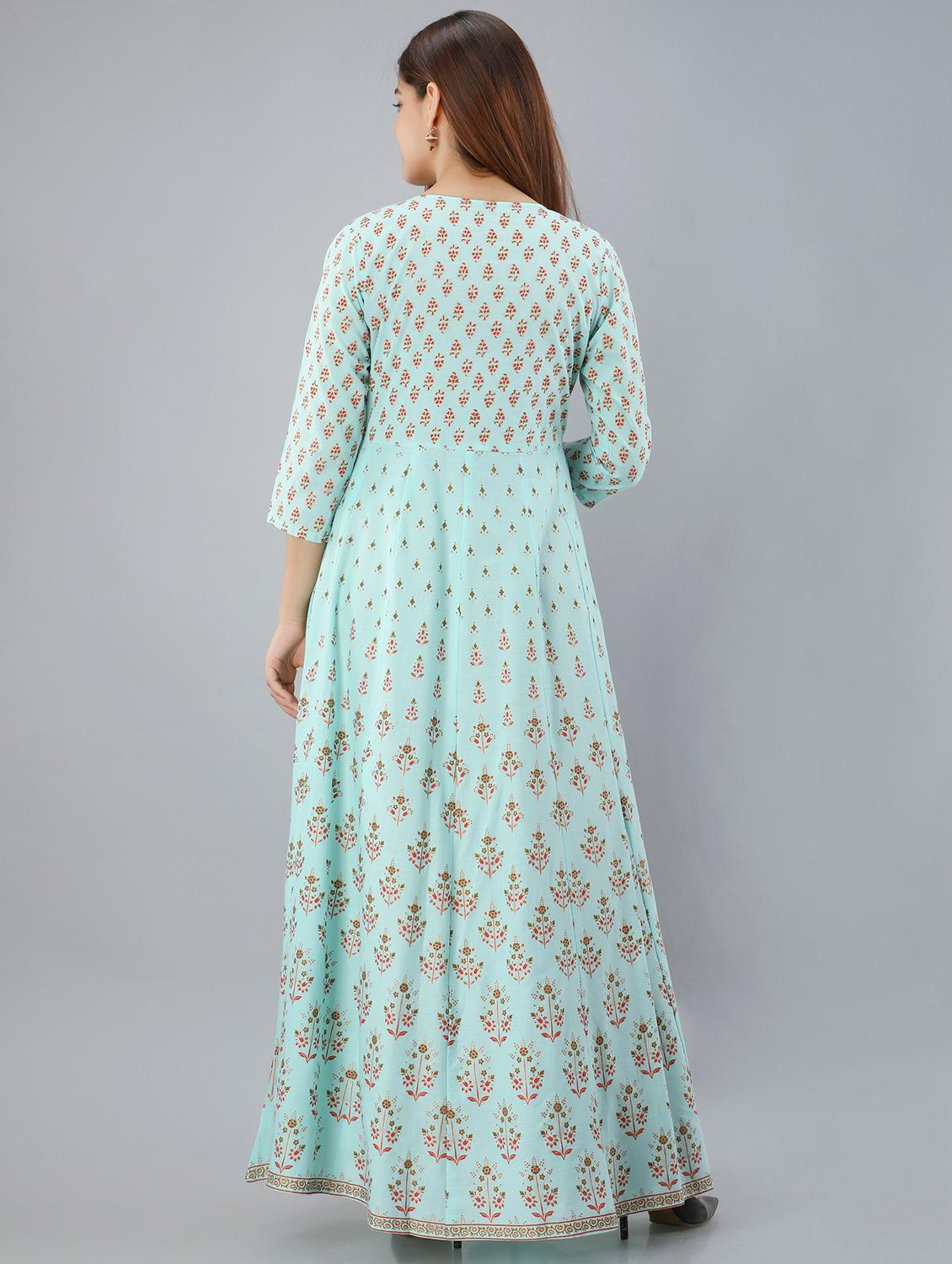 round neck printed flared gown - 19693754 - Standard Image - 2