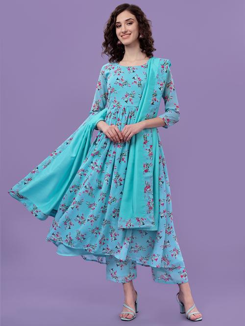 blue printed kurta dupatta set - 19698345 - Very Small Image - 1