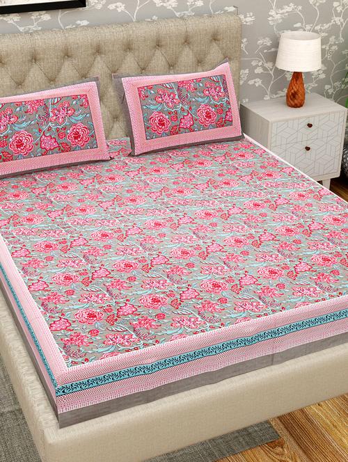 patrico floral 300 tc cotton king size double bedsheet with 2 pillow covers - 19703670 - Very Small Image - 1