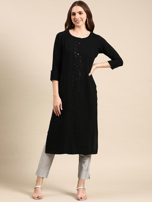 round neck solid straight kurta - 19719259 -  Standard Image - 0