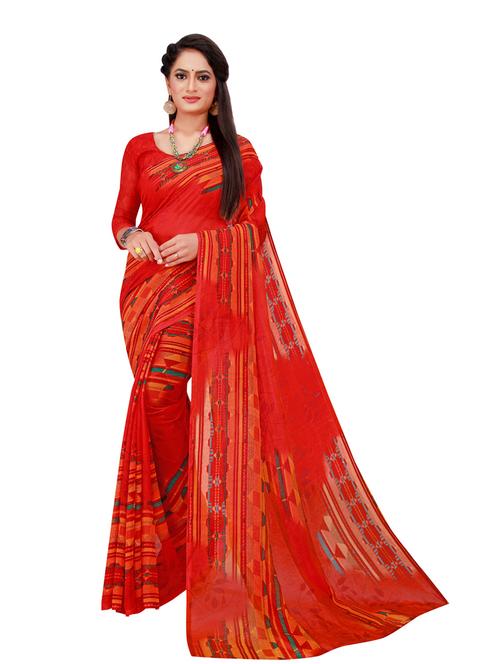 women's printed red colored saree with blouse - 19727309 - Very Small Image - 1