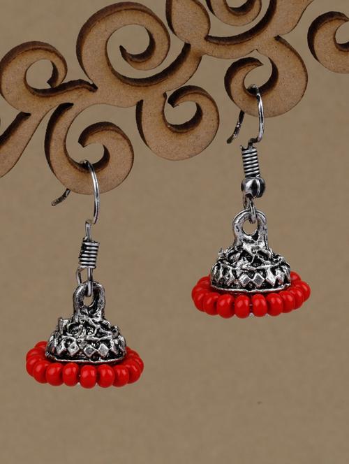 red silver plated jhumka earring - 19734089 - Very Small Image - 1
