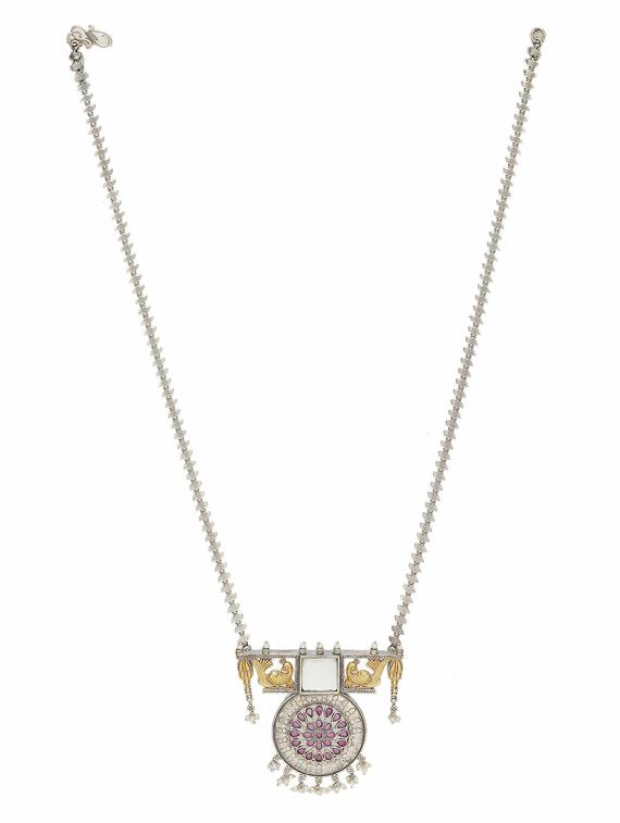 sliver brass oxidised long necklaces and earring - 19755330 - Zoom Image - 1