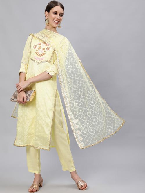 women three quarter sleeve kurta pant with dupatta set - 19766180 - Standard Image - 0